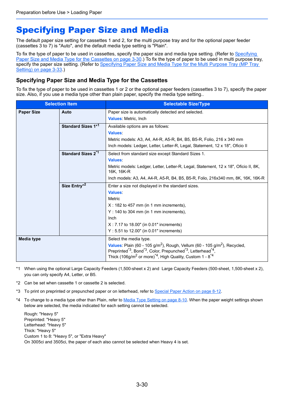 Specifying paper size and media, Specifying paper size and media -30 | TA Triumph-Adler 3005ci User Manual | Page 134 / 572