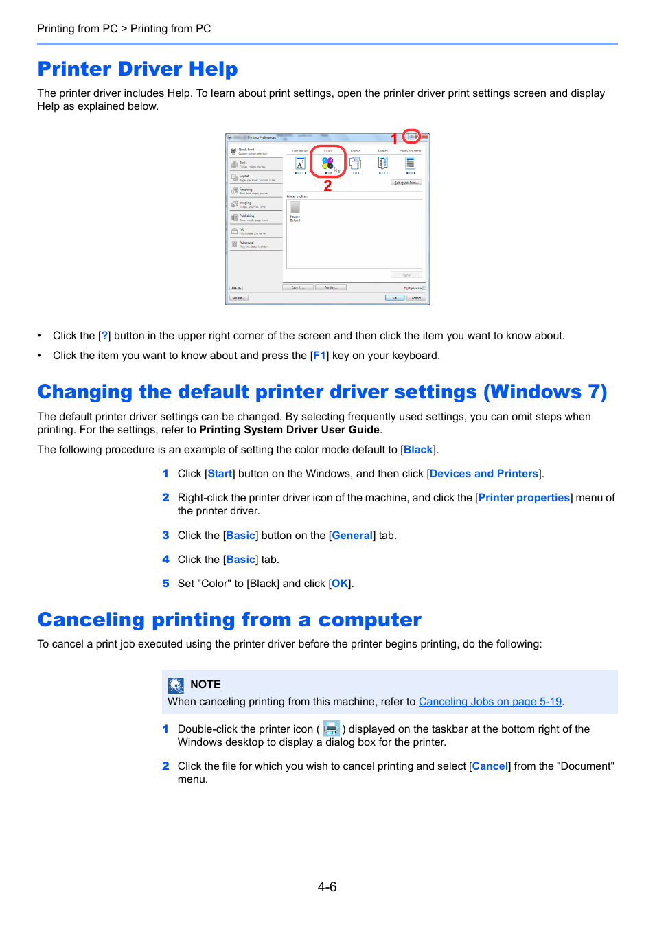 Printer driver help, Canceling printing from a computer | TA Triumph-Adler 3005ci User Manual | Page 164 / 572