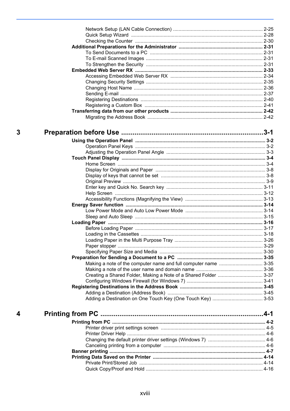 3preparation before use -1, 4printing from pc -1 | TA Triumph-Adler 3005ci User Manual | Page 19 / 572