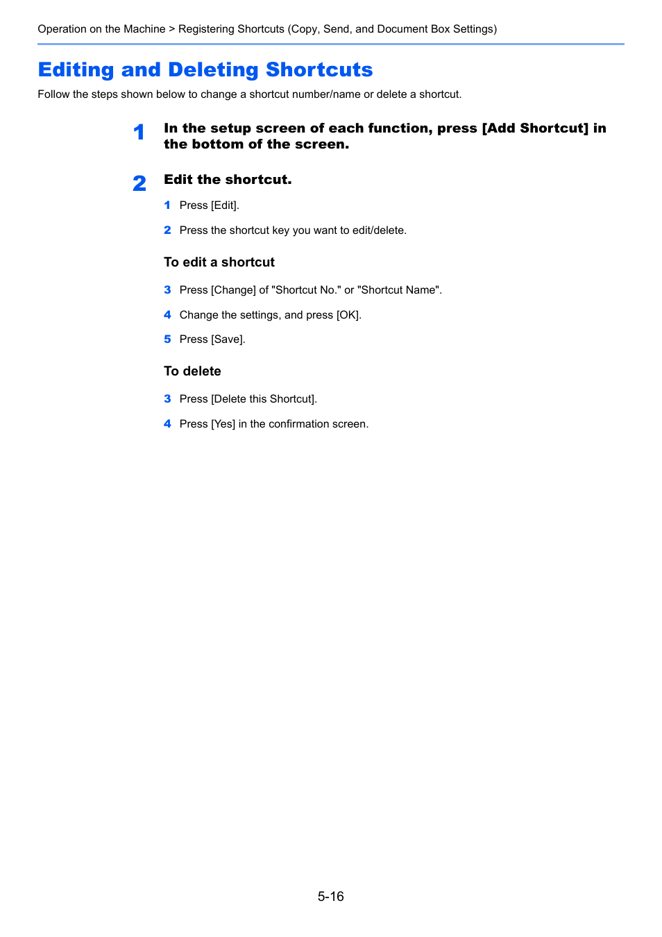 Editing and deleting shortcuts, Editing and deleting shortcuts -16 | TA Triumph-Adler 3005ci User Manual | Page 192 / 572