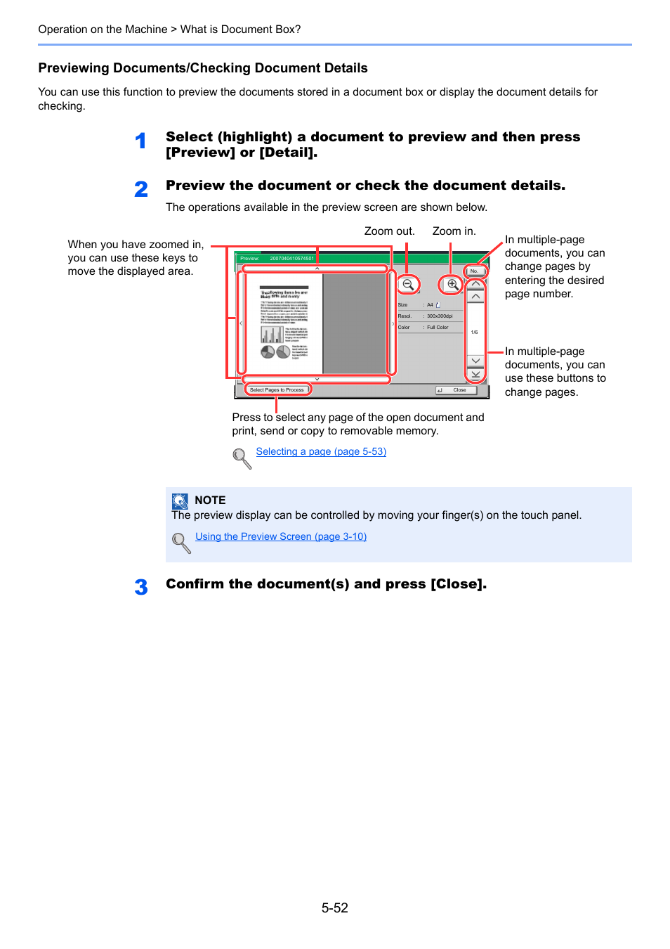 Previewing documents/checking document details, Preview the document or check the document details, Confirm the document(s) and press [close | TA Triumph-Adler 3005ci User Manual | Page 228 / 572