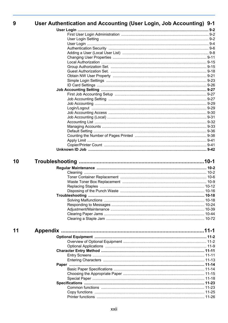 10 troubleshooting -1, 11 appendix -1 | TA Triumph-Adler 3005ci User Manual | Page 23 / 572
