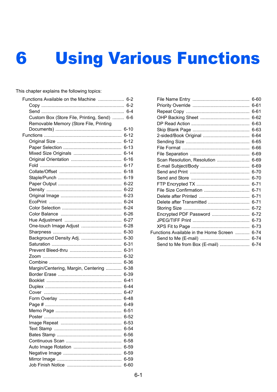6 using various functions, Using various, Using various functions | Using various functions -1, 6using various functions | TA Triumph-Adler 3005ci User Manual | Page 253 / 572