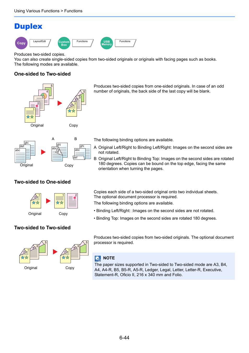 Duplex, Duplex -44, R to | One-sided to two-sided, Two-sided to one-sided, Two-sided to two-sided | TA Triumph-Adler 3005ci User Manual | Page 296 / 572
