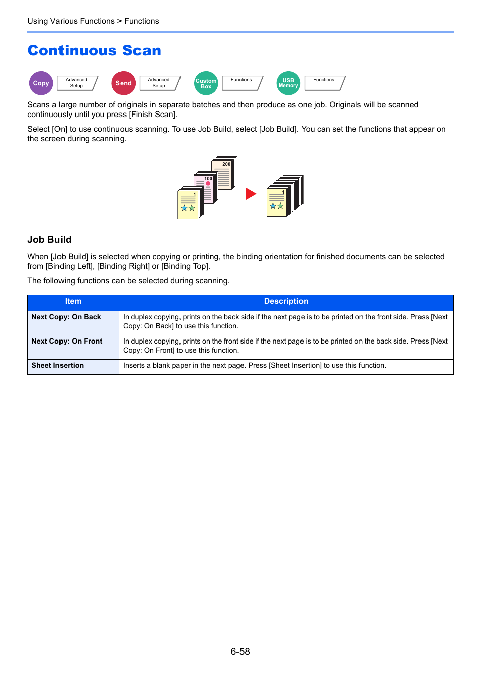 Continuous scan, Continuous scan -58, Job build | TA Triumph-Adler 3005ci User Manual | Page 310 / 572