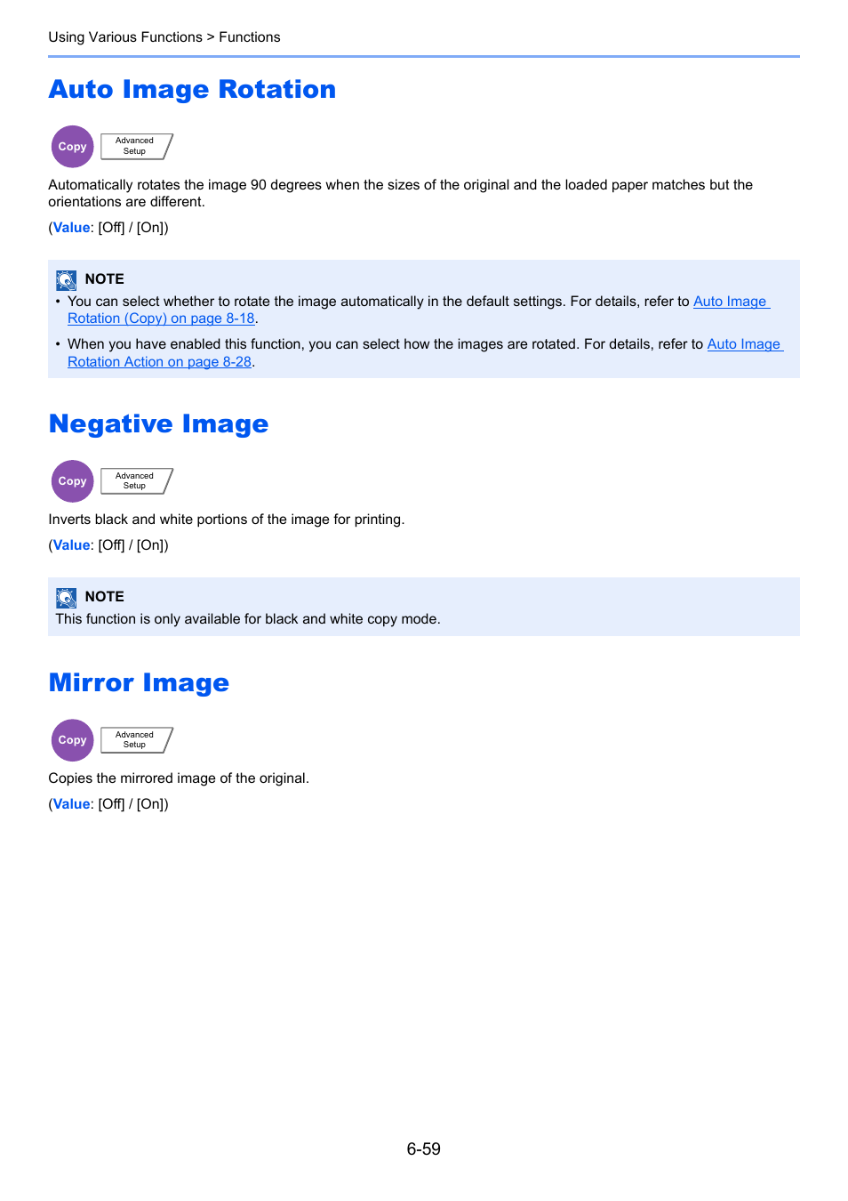 Auto image rotation, Negative image, Mirror image | TA Triumph-Adler 3005ci User Manual | Page 311 / 572