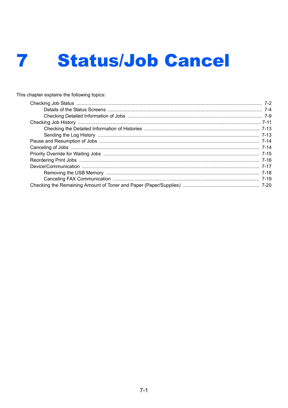 7 status/job cancel, Status/job cancel, Status/job cancel -1 | 7status/job cancel | TA Triumph-Adler 3005ci User Manual | Page 327 / 572