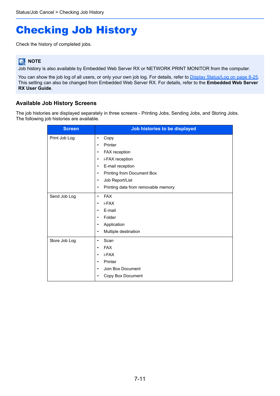 Checking job history, Checking job history -11, Available job history screens | TA Triumph-Adler 3005ci User Manual | Page 337 / 572