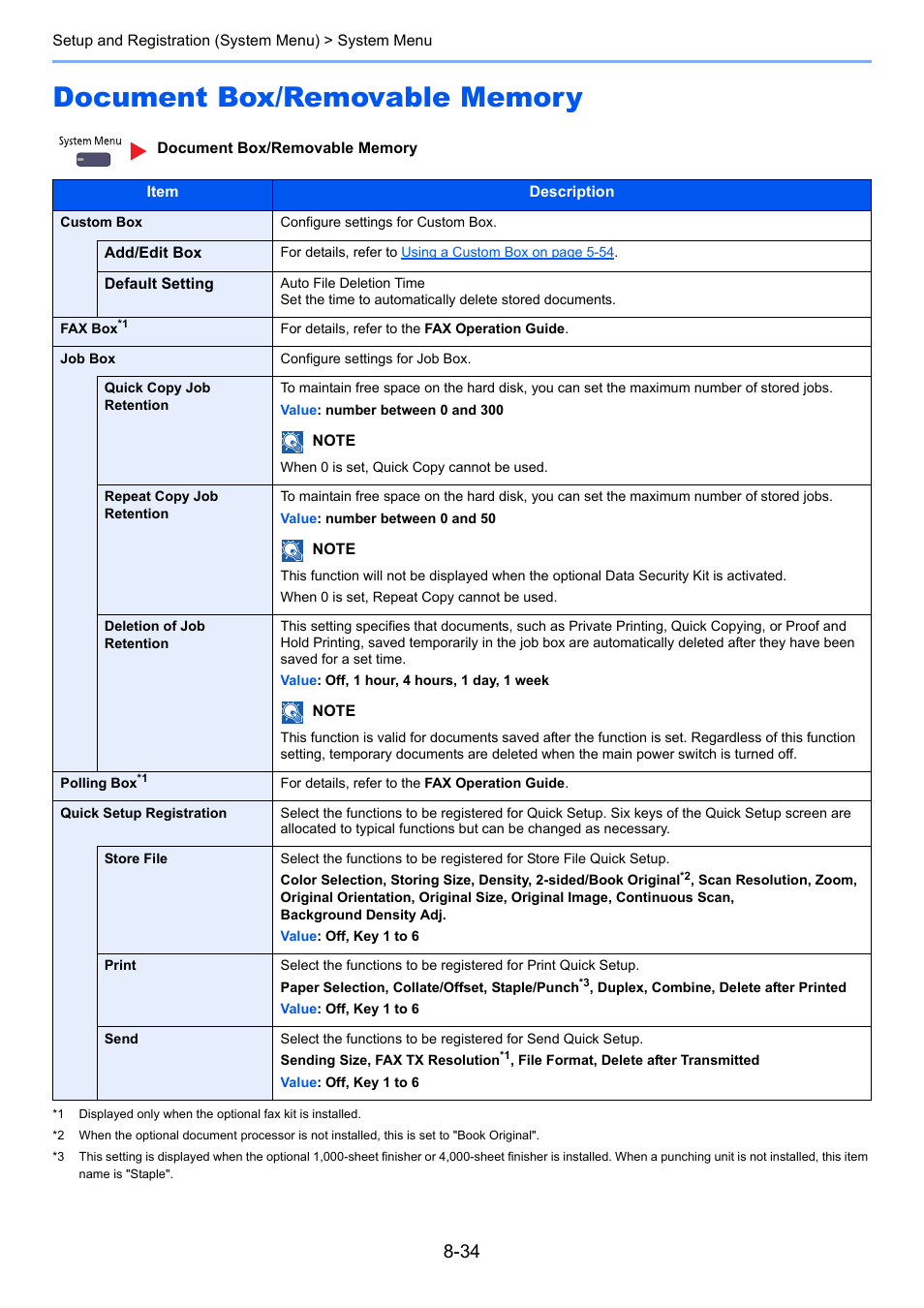 Document box/removable memory, Document box/removable memory -34, Job box | Fer to, Quick | TA Triumph-Adler 3005ci User Manual | Page 380 / 572