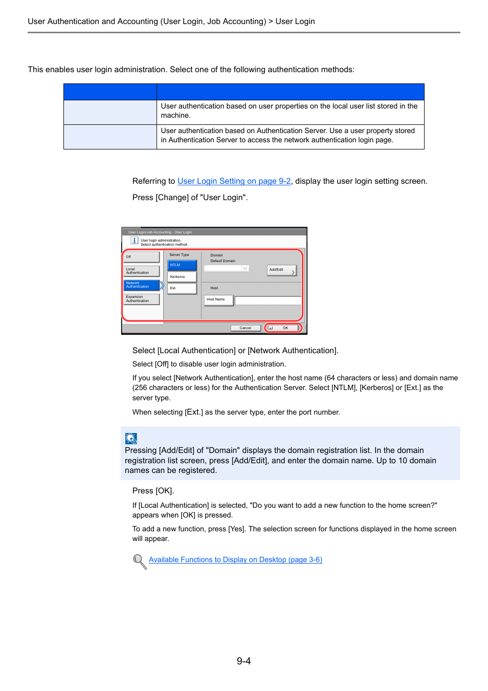 User login, User login -4, Display the screen | Configure the settings | TA Triumph-Adler 3005ci User Manual | Page 410 / 572