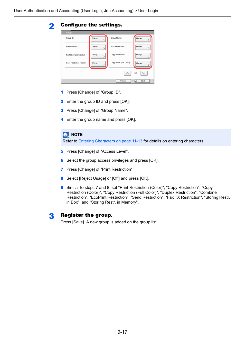Configure the settings, Register the group | TA Triumph-Adler 3005ci User Manual | Page 423 / 572