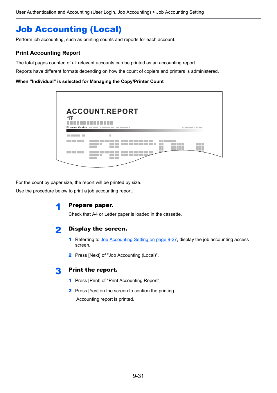 Job accounting (local), Job accounting (local) -31, Account.report | TA Triumph-Adler 3005ci User Manual | Page 437 / 572
