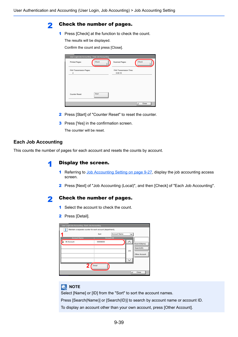 Check the number of pages, Each job accounting, Display the screen | TA Triumph-Adler 3005ci User Manual | Page 445 / 572