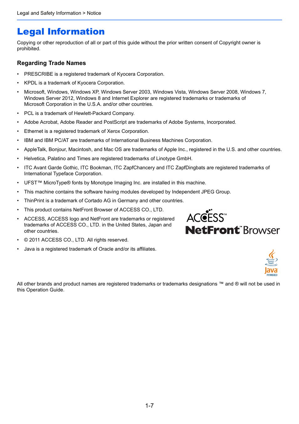 Legal information, Legal information -7 | TA Triumph-Adler 3005ci User Manual | Page 51 / 572