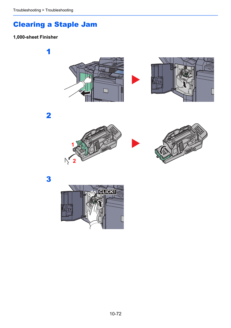 Clearing a staple jam, Clearing a staple jam -72 | TA Triumph-Adler 3005ci User Manual | Page 520 / 572