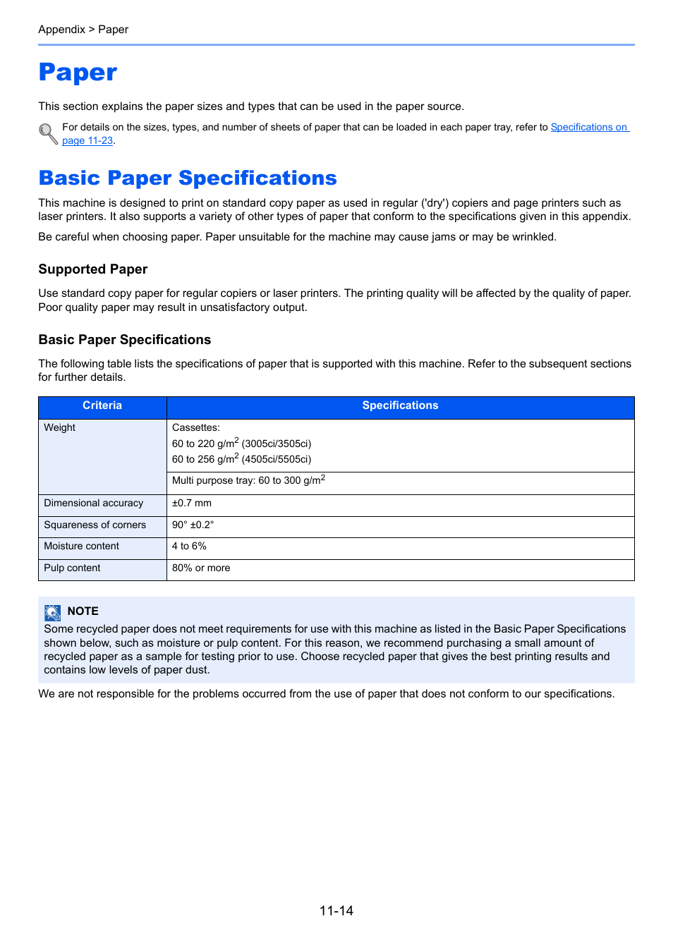 Paper, Basic paper specifications, Paper -14 | Basic paper specifications -14, Supported paper | TA Triumph-Adler 3005ci User Manual | Page 536 / 572