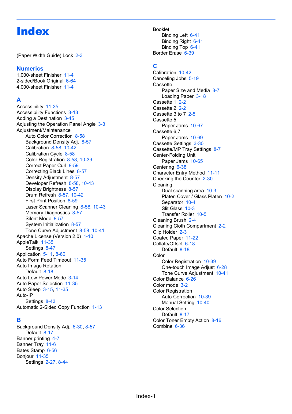 Index, Index-1, Numerics | TA Triumph-Adler 3005ci User Manual | Page 561 / 572