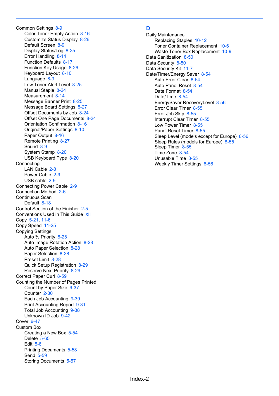 Index-2 | TA Triumph-Adler 3005ci User Manual | Page 562 / 572