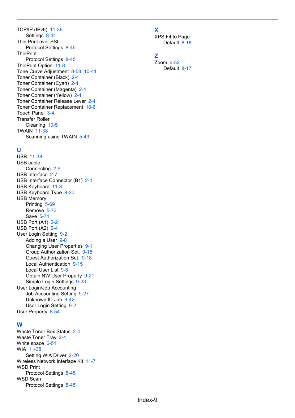 Index-9 | TA Triumph-Adler 3005ci User Manual | Page 569 / 572