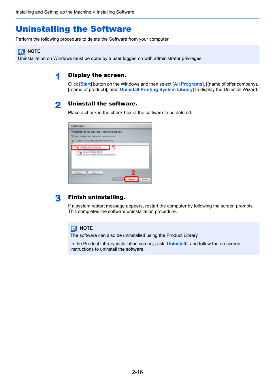 Uninstalling the software, Uninstalling the software -16 | TA Triumph-Adler 3005ci User Manual | Page 74 / 572