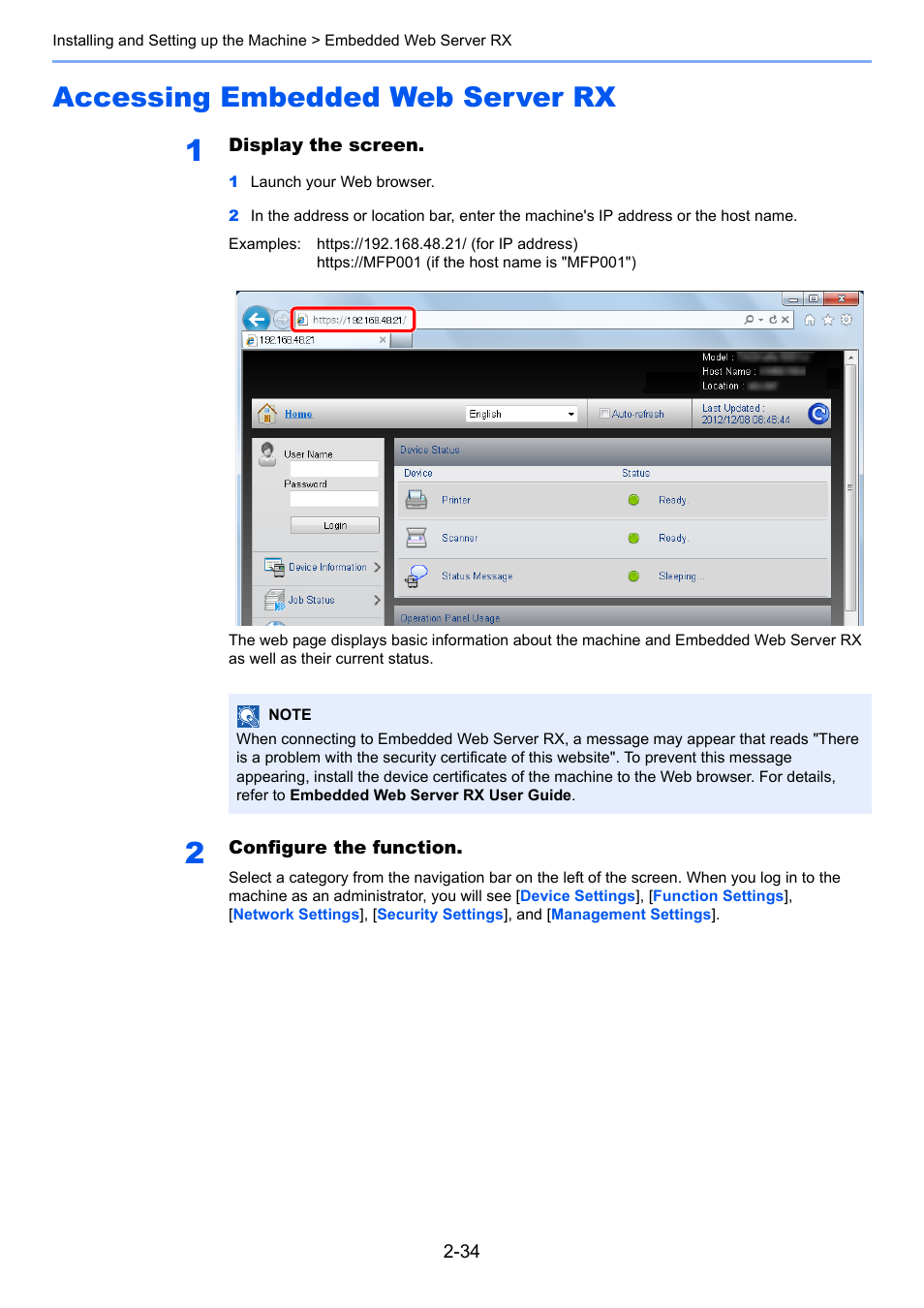 Accessing embedded web server rx, Accessing embedded web server rx -34 | TA Triumph-Adler 3005ci User Manual | Page 92 / 572