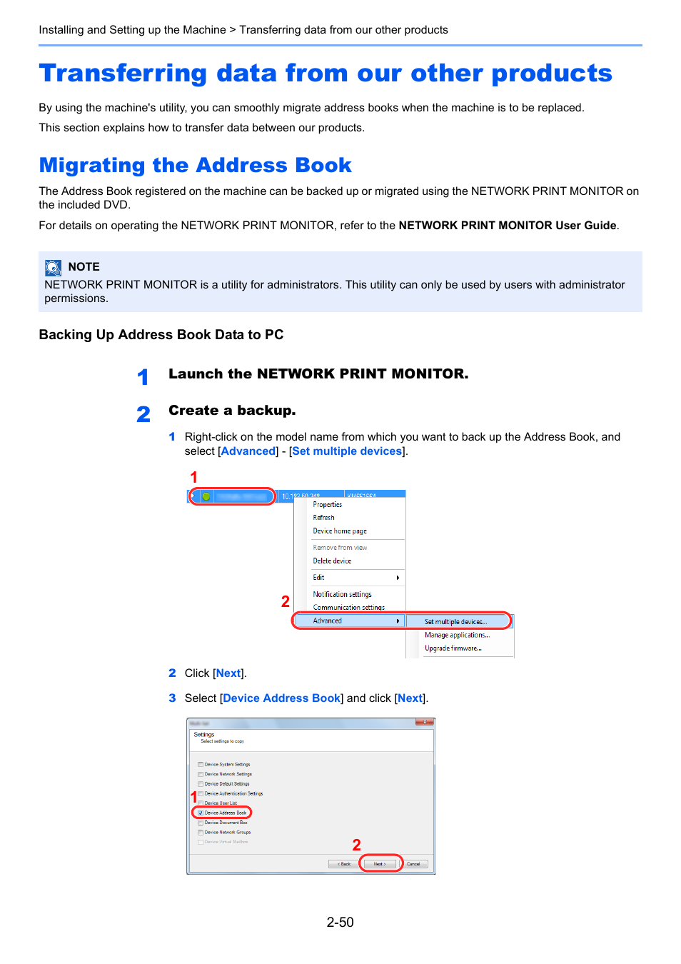 Transferring data from our other products, Migrating the address book, Transferring data from our other products -50 | Migrating the address book -50 | TA Triumph-Adler 3060i User Manual | Page 106 / 526