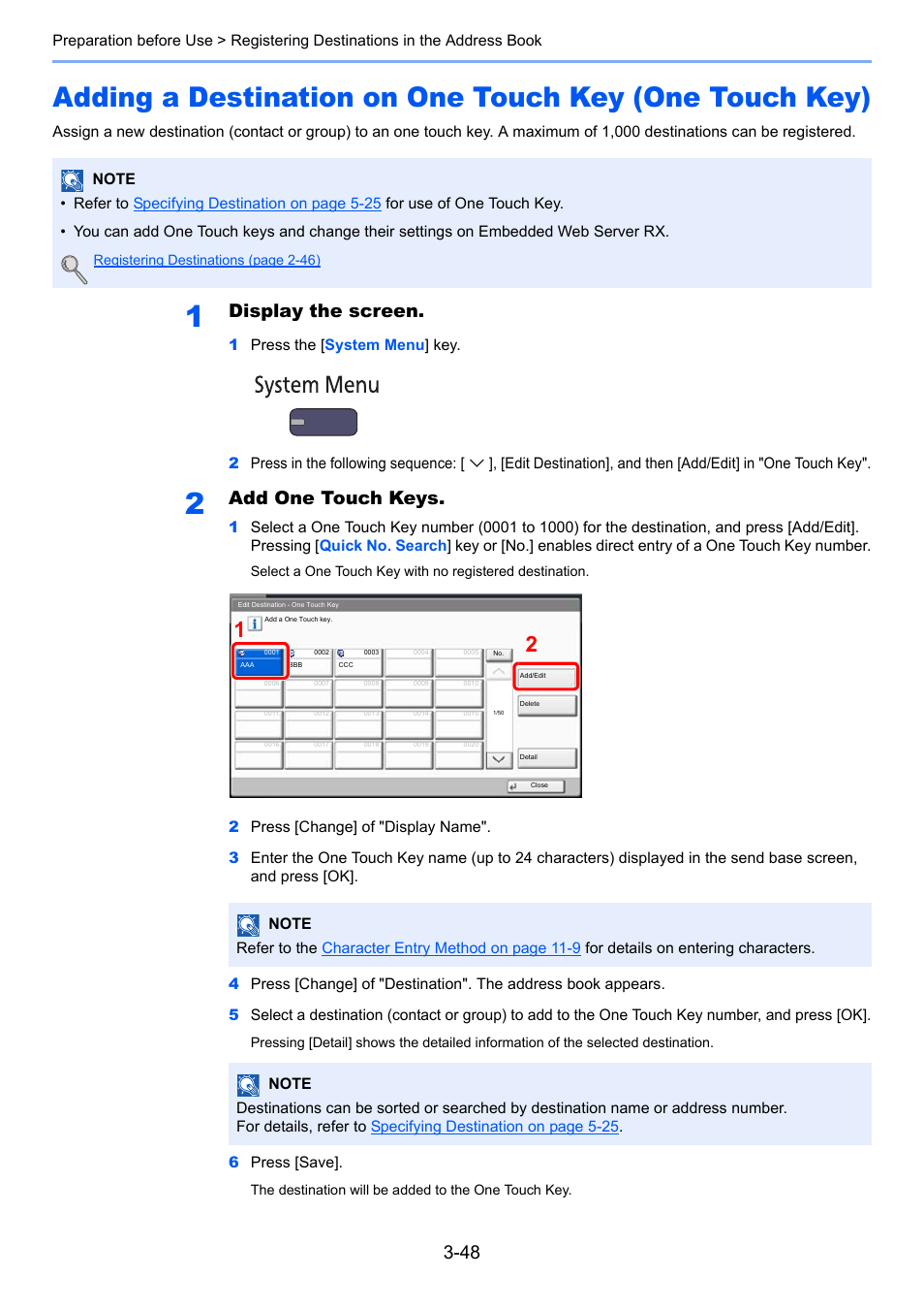 R to, Adding a destination on one touch key (one, Display the screen | Add one touch keys | TA Triumph-Adler 3060i User Manual | Page 158 / 526