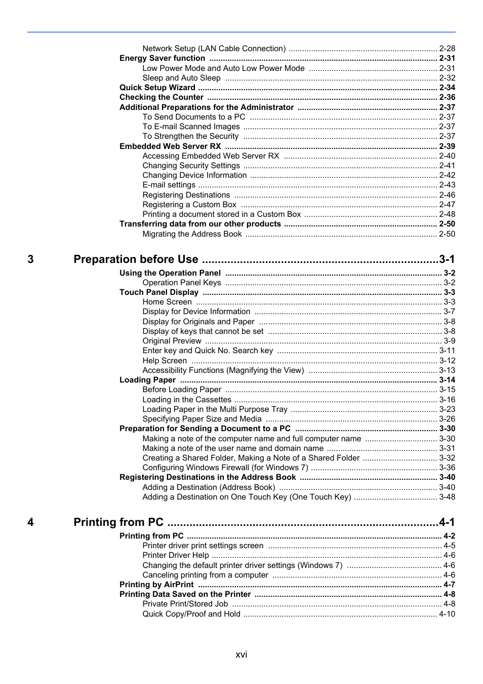 3preparation before use -1, 4printing from pc -1 | TA Triumph-Adler 3060i User Manual | Page 17 / 526