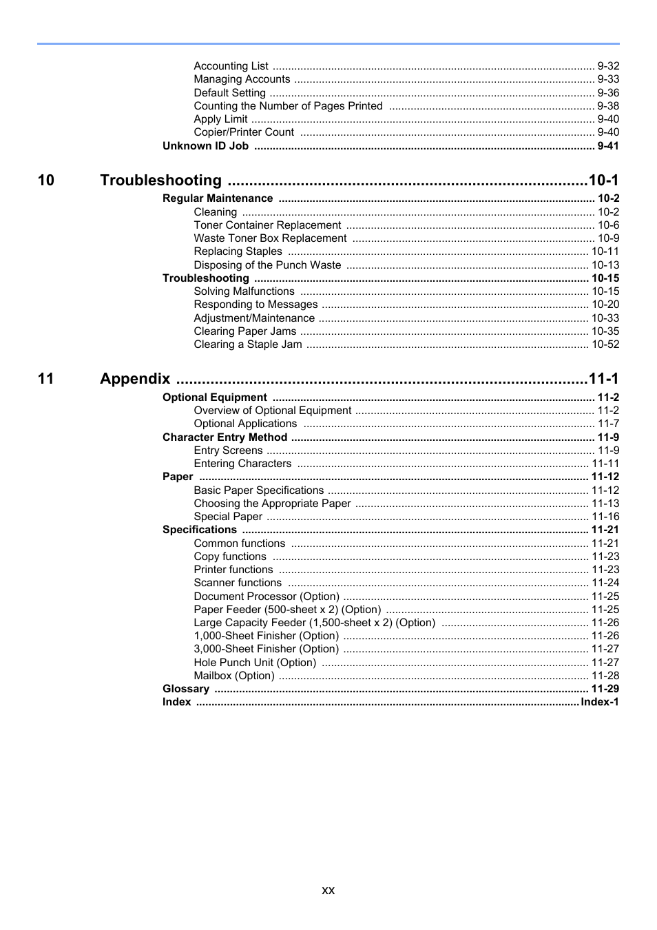 10 troubleshooting -1, 11 appendix -1 | TA Triumph-Adler 3060i User Manual | Page 21 / 526