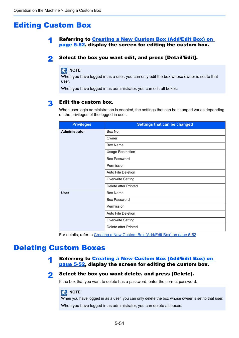 Editing custom box, Deleting custom boxes, Editing custom box -54 deleting custom boxes -54 | Editing custom box -54, Deleting custom boxes -54, R to | TA Triumph-Adler 3060i User Manual | Page 226 / 526