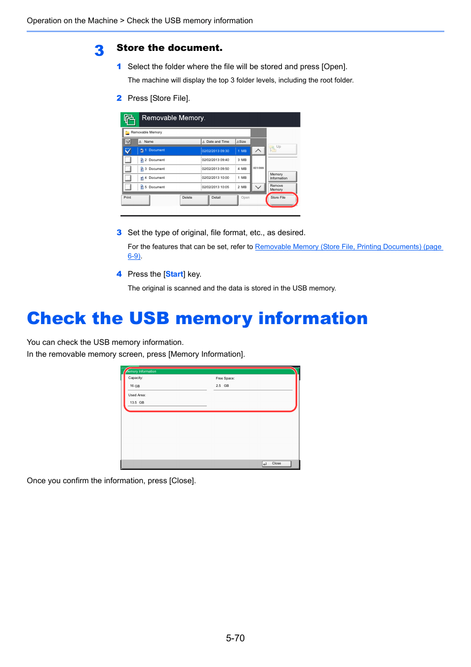Check the usb memory information, Check the usb memory information -70, Store the document | 4press the [ start ] key | TA Triumph-Adler 3060i User Manual | Page 242 / 526