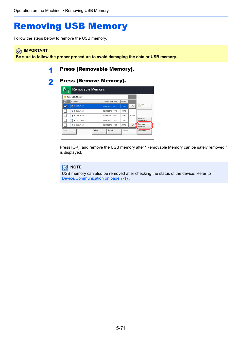 Removing usb memory, Removing usb memory -71 | TA Triumph-Adler 3060i User Manual | Page 243 / 526