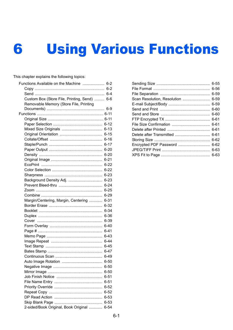 6 using various functions, Using various, Using various functions | Using various functions -1, 6using various functions | TA Triumph-Adler 3060i User Manual | Page 247 / 526
