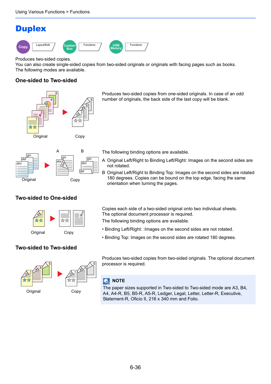 Duplex, Duplex -36, R to | One-sided to two-sided, Two-sided to one-sided, Two-sided to two-sided | TA Triumph-Adler 3060i User Manual | Page 282 / 526