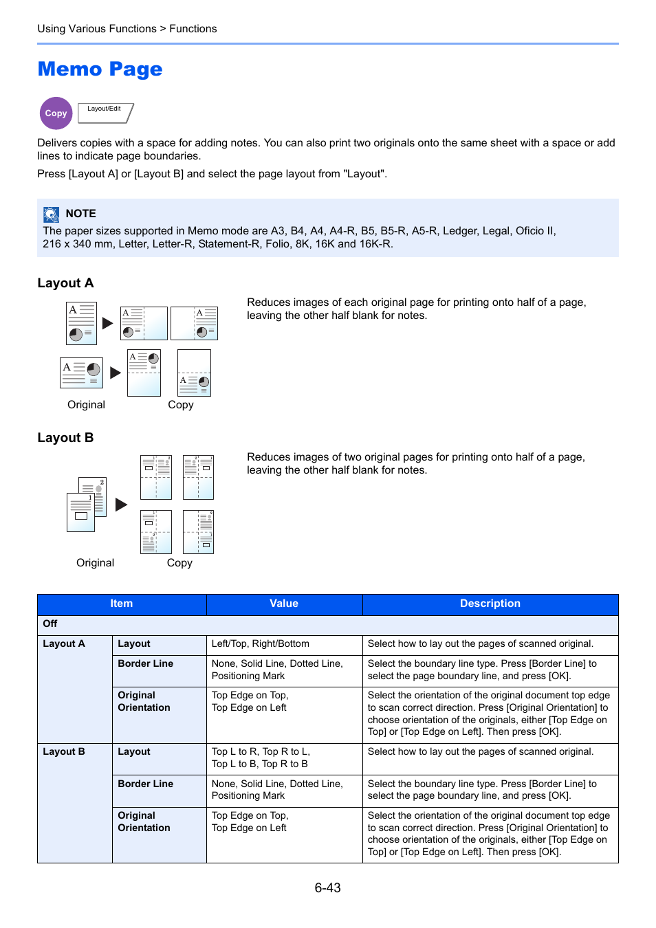 Layout a, Layout b | TA Triumph-Adler 3060i User Manual | Page 289 / 526