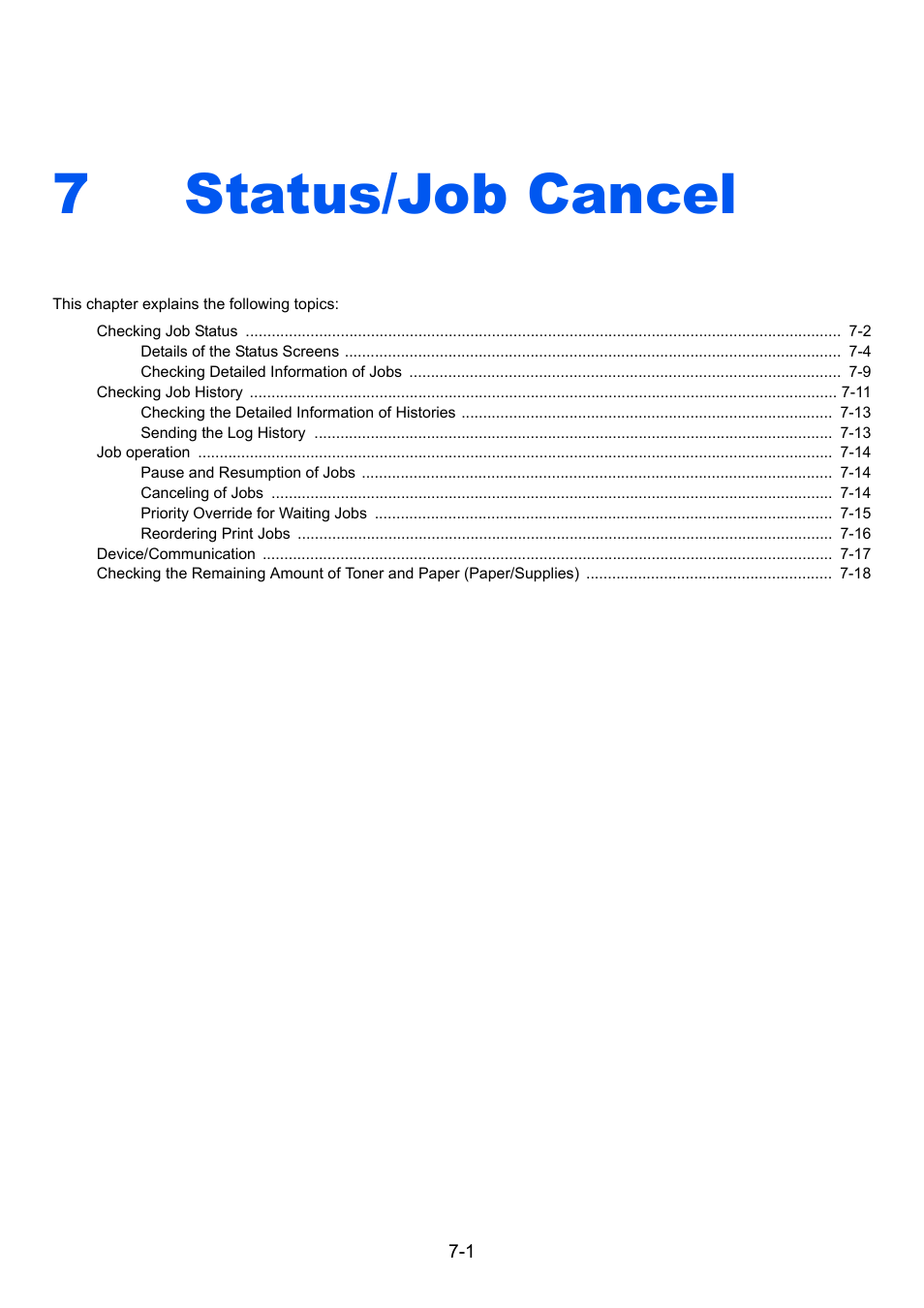 7 status/job cancel, Status/job cancel, Status/job cancel -1 | 7status/job cancel | TA Triumph-Adler 3060i User Manual | Page 311 / 526