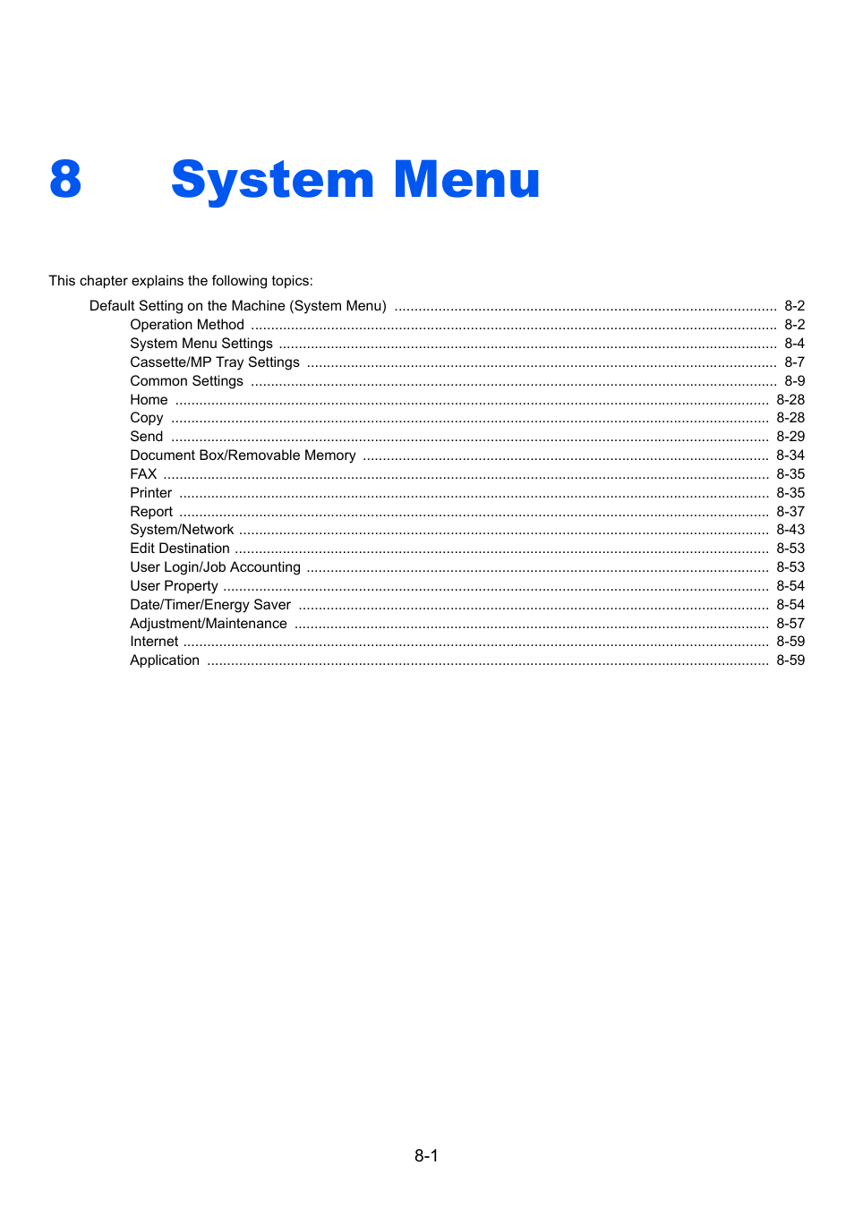 8 system menu, System menu, System menu -1 | 8system menu | TA Triumph-Adler 3060i User Manual | Page 329 / 526