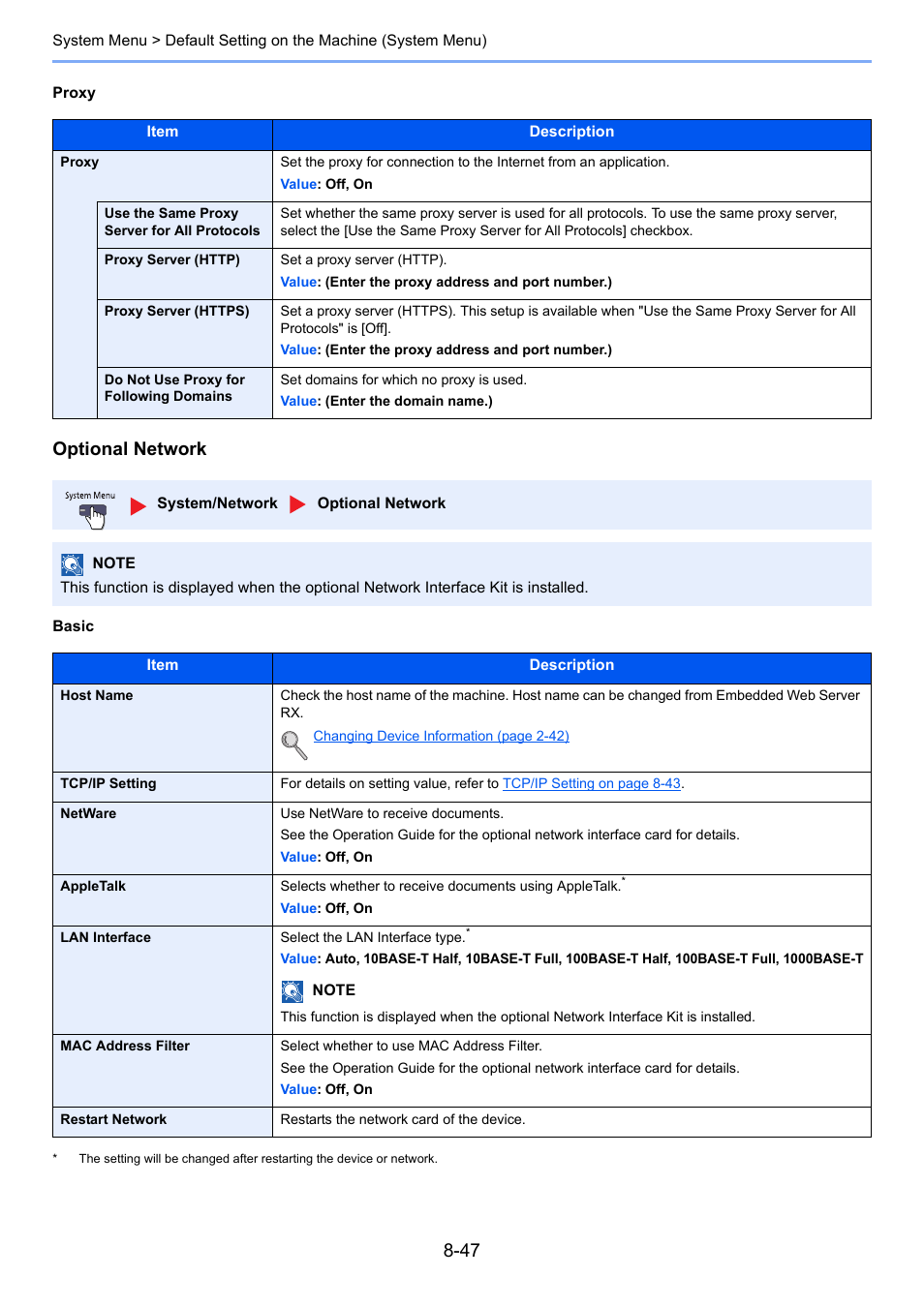 Optional network | TA Triumph-Adler 3060i User Manual | Page 375 / 526