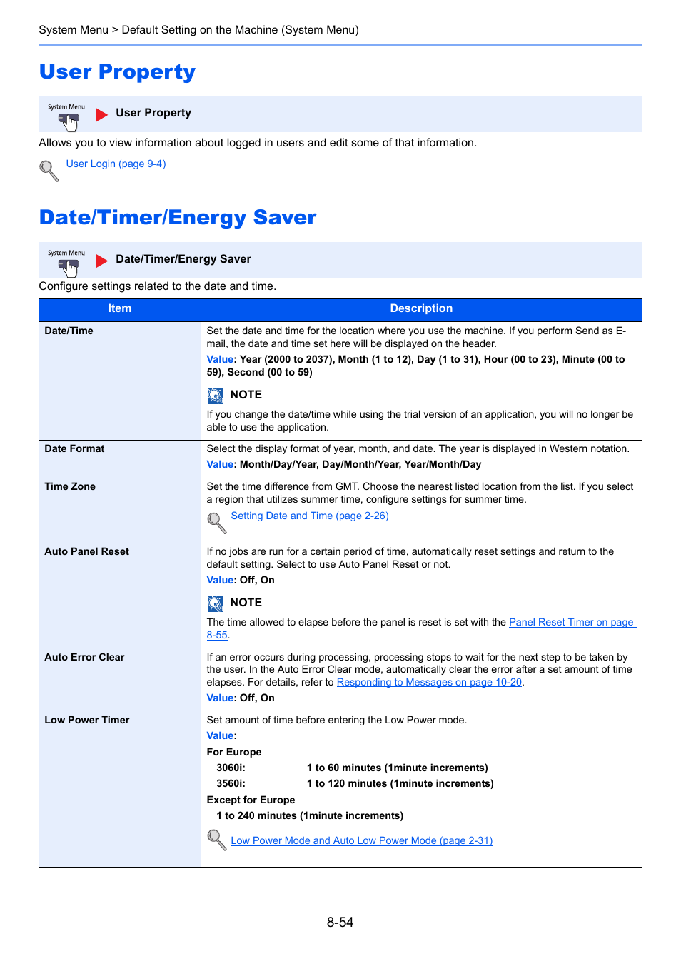 User property, Date/timer/energy saver, User property -54 date/timer/energy saver -54 | TA Triumph-Adler 3060i User Manual | Page 382 / 526