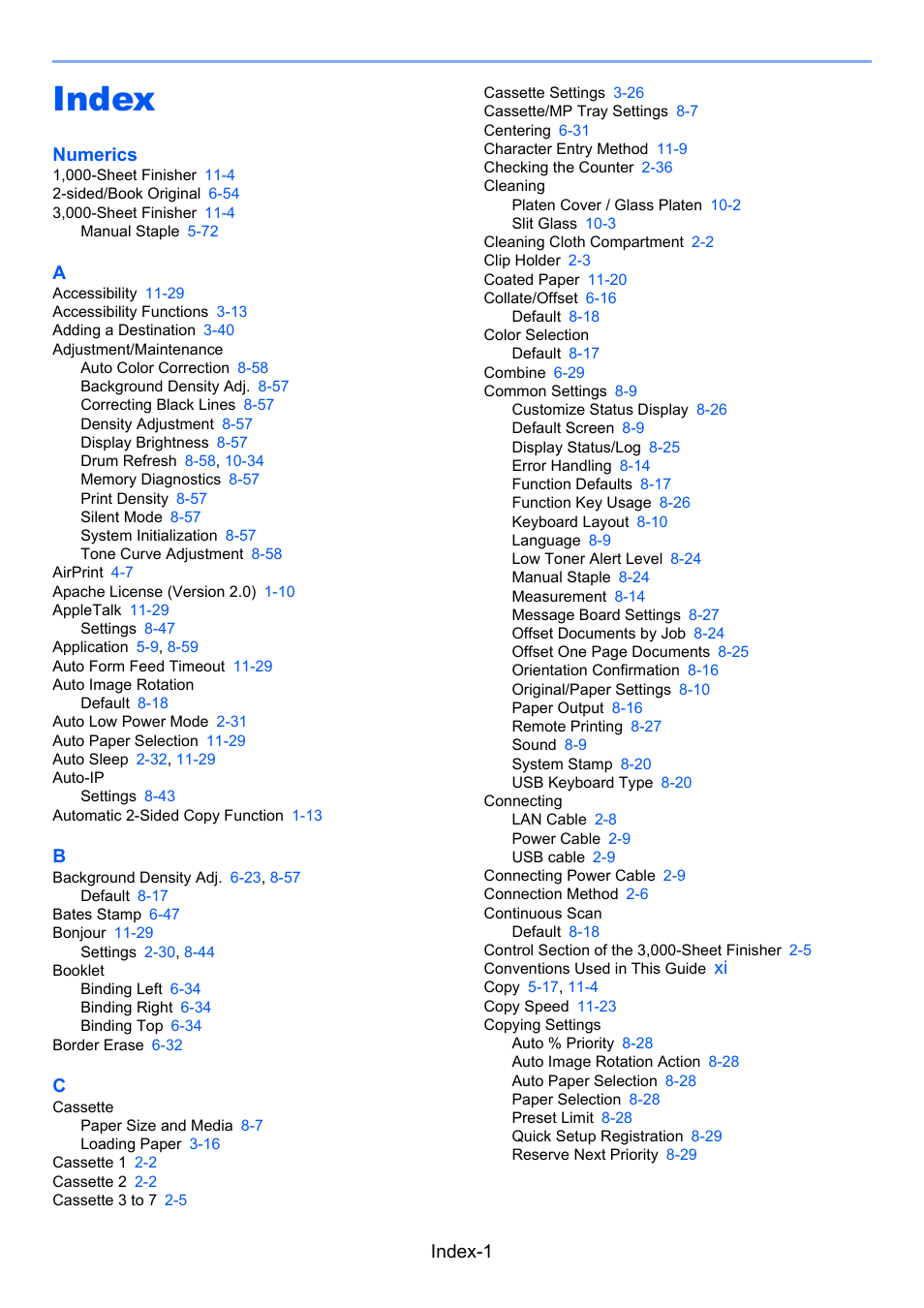 Index, Index-1, Numerics | TA Triumph-Adler 3060i User Manual | Page 517 / 526