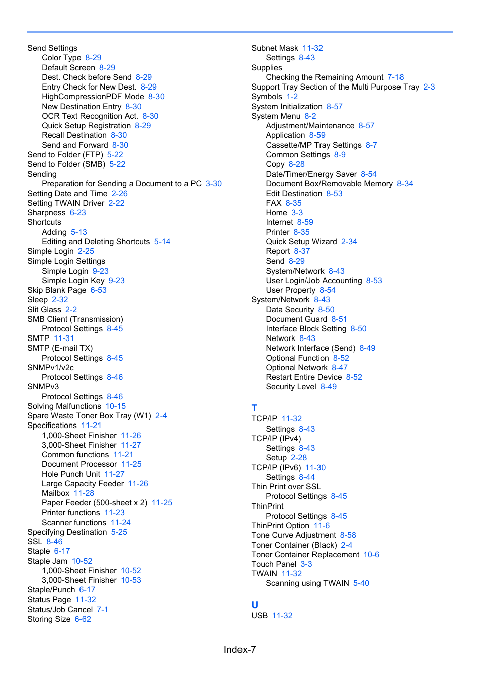 Index-7 | TA Triumph-Adler 3060i User Manual | Page 523 / 526