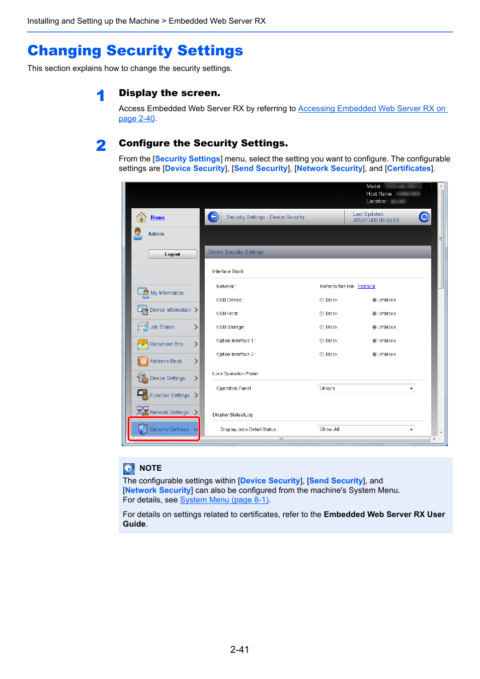 Changing security settings, Changing security settings -41 | TA Triumph-Adler 3060i User Manual | Page 97 / 526