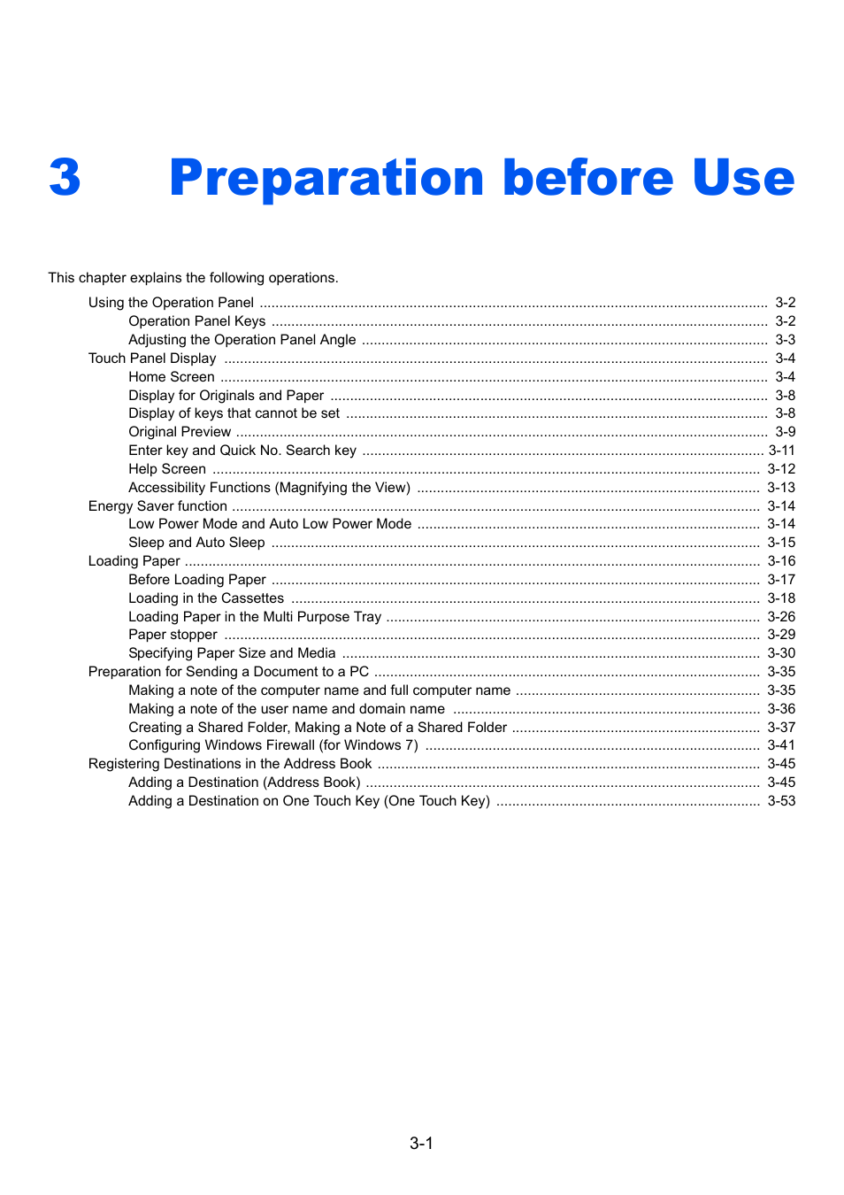 3 preparation before use, Preparation before use, Preparation before use -1 | 3preparation before use | TA Triumph-Adler 3555i User Manual | Page 103 / 550