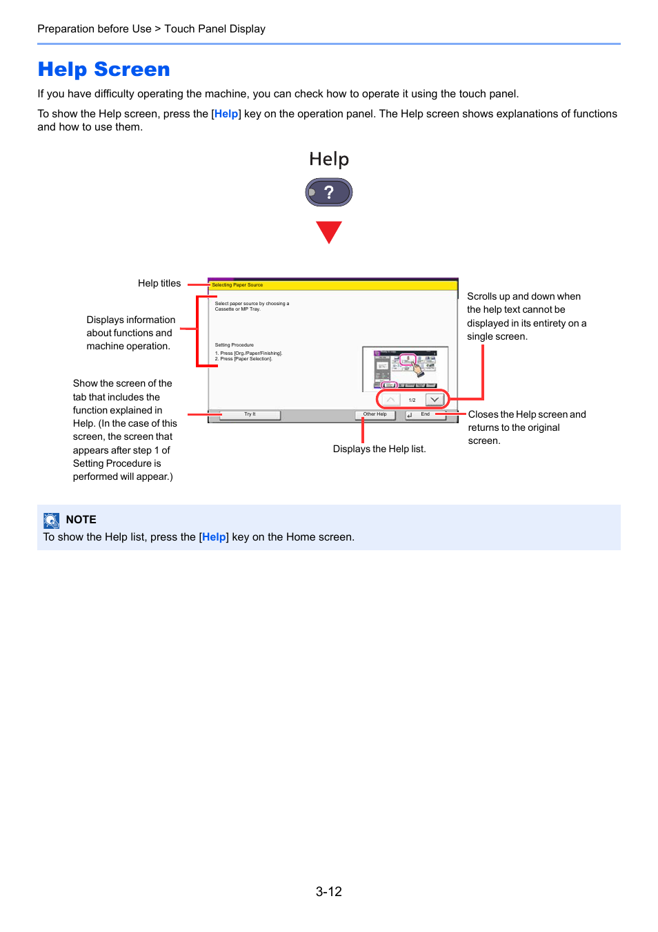 Help screen, Help screen -12 | TA Triumph-Adler 3555i User Manual | Page 114 / 550