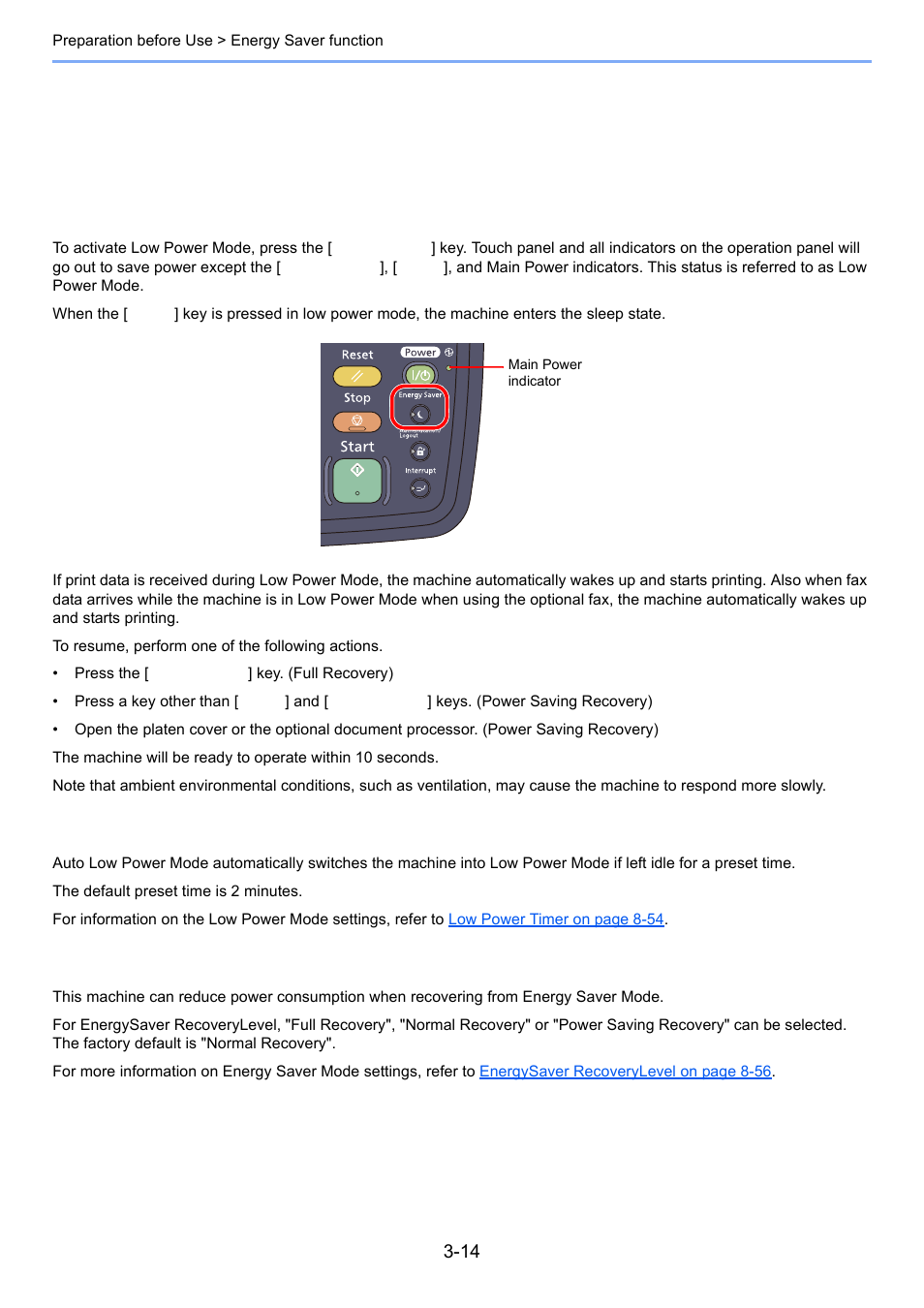 Energy saver function, Low power mode and auto low power mode, Energy saver function -14 | Low power mode and auto low power mode -14 | TA Triumph-Adler 3555i User Manual | Page 116 / 550