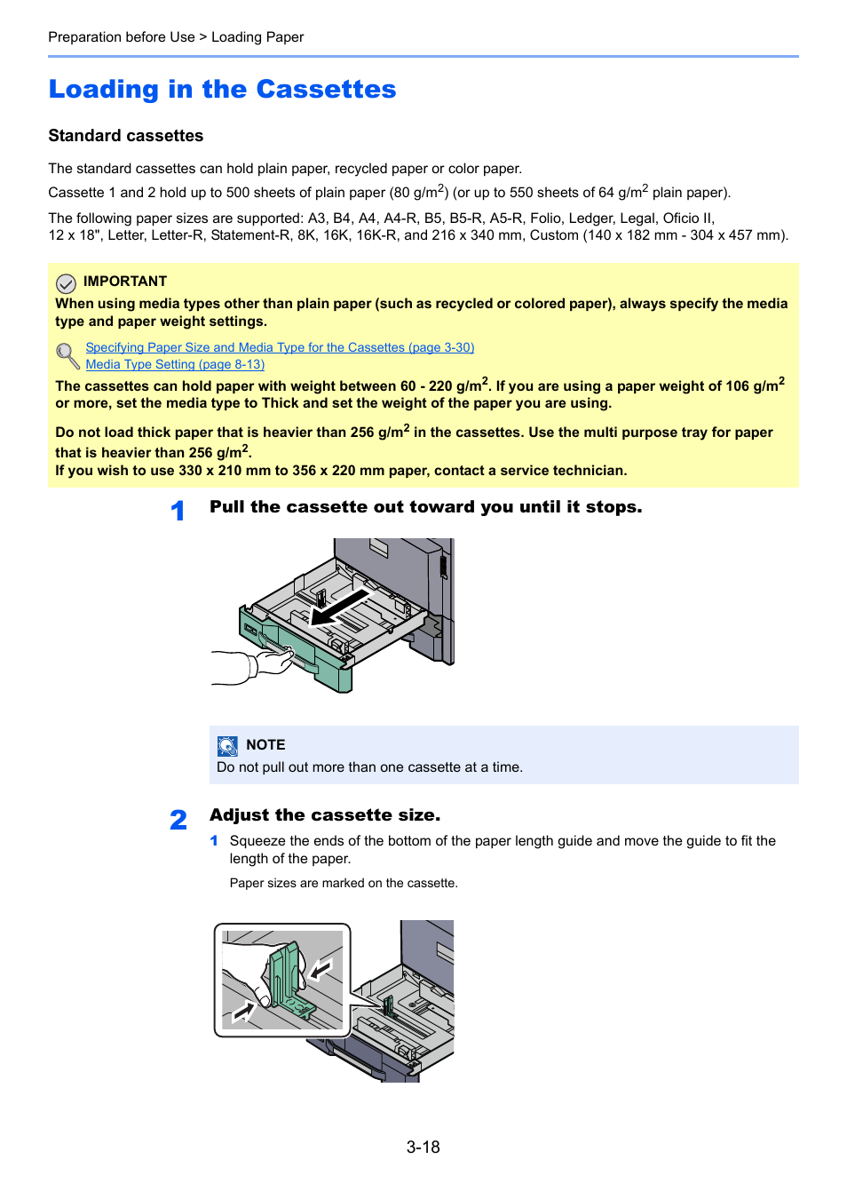 Loading in the cassettes, Loading in the cassettes -18 | TA Triumph-Adler 3555i User Manual | Page 120 / 550