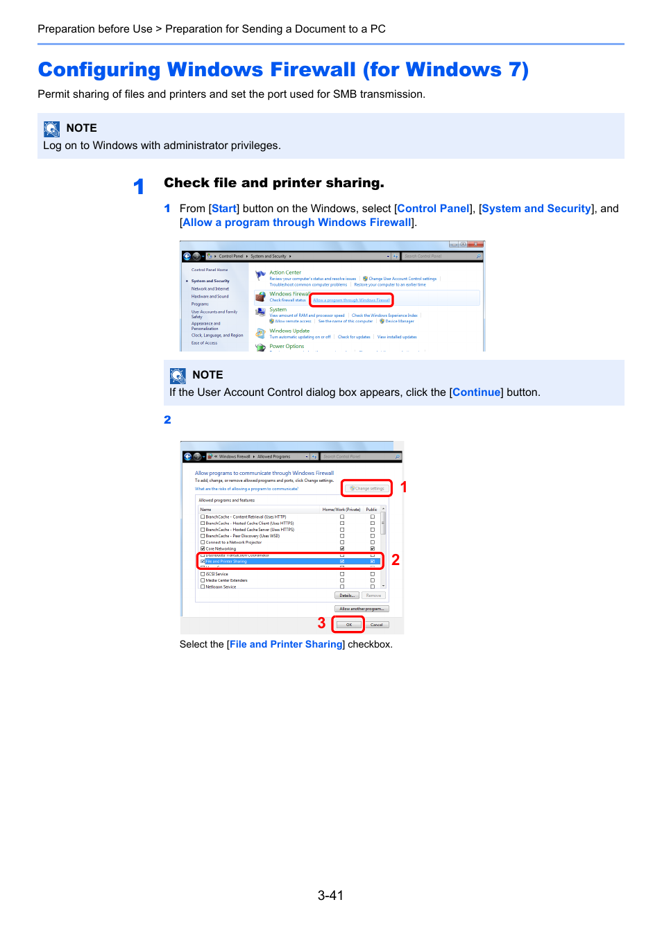 Configuring windows firewall (for windows 7), Configuring windows firewall (for windows 7) -41 | TA Triumph-Adler 3555i User Manual | Page 143 / 550