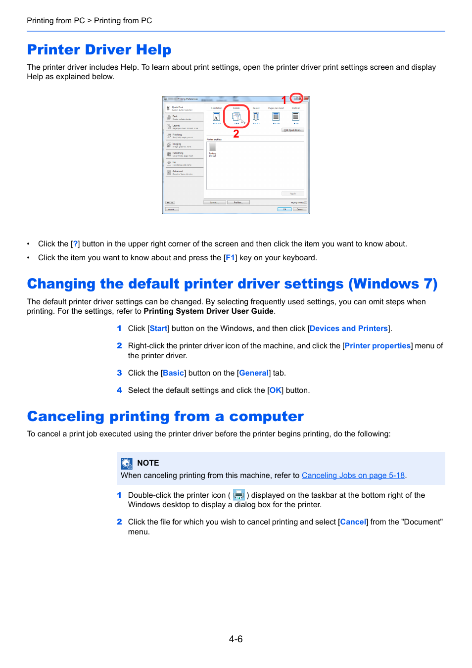 Printer driver help, Canceling printing from a computer | TA Triumph-Adler 3555i User Manual | Page 162 / 550