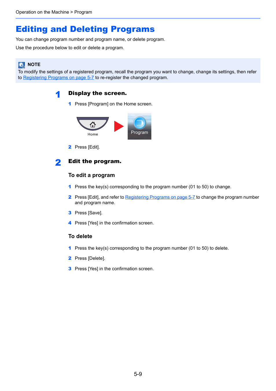 Editing and deleting programs, Editing and deleting programs -9 | TA Triumph-Adler 3555i User Manual | Page 183 / 550