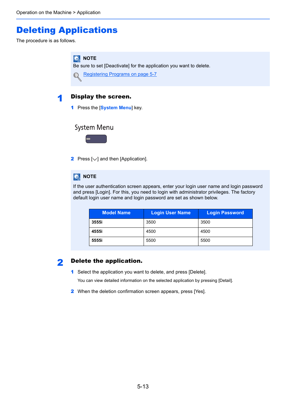 Deleting applications, Deleting applications -13 | TA Triumph-Adler 3555i User Manual | Page 187 / 550